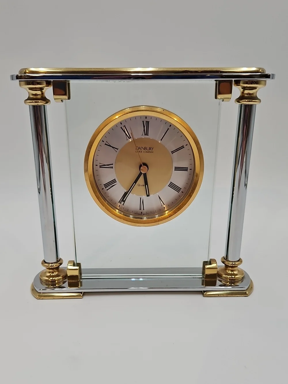 Danbury Clock Co. Glass and Gold Mantel Clock - Gold & Silver Accent